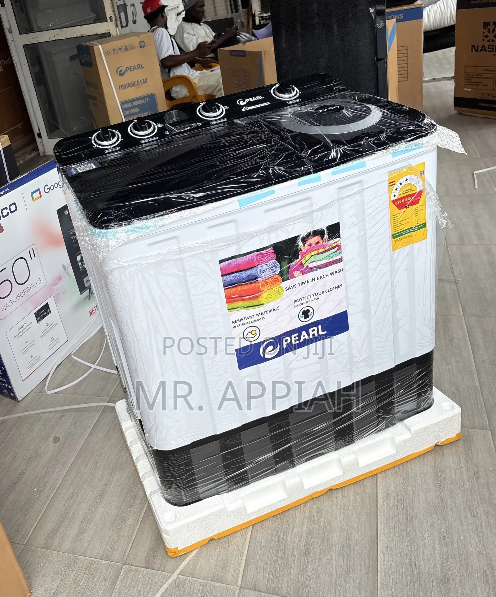 Efficient Pearl 12kg Washing Machine(Spin Dry)Black/White