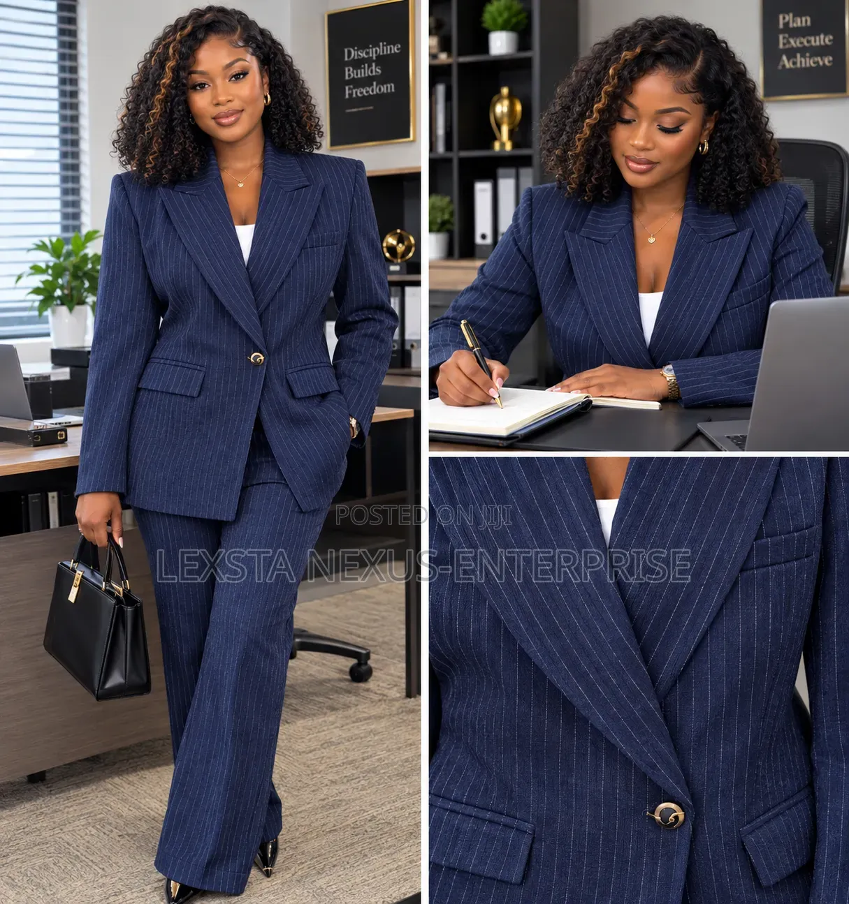 Blue Women's Suit With White Stripes