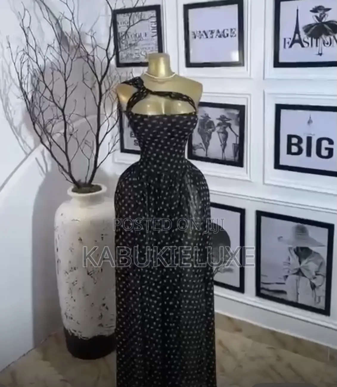 Elegant Black Polka Dot Maxi Dress – Evening Dress