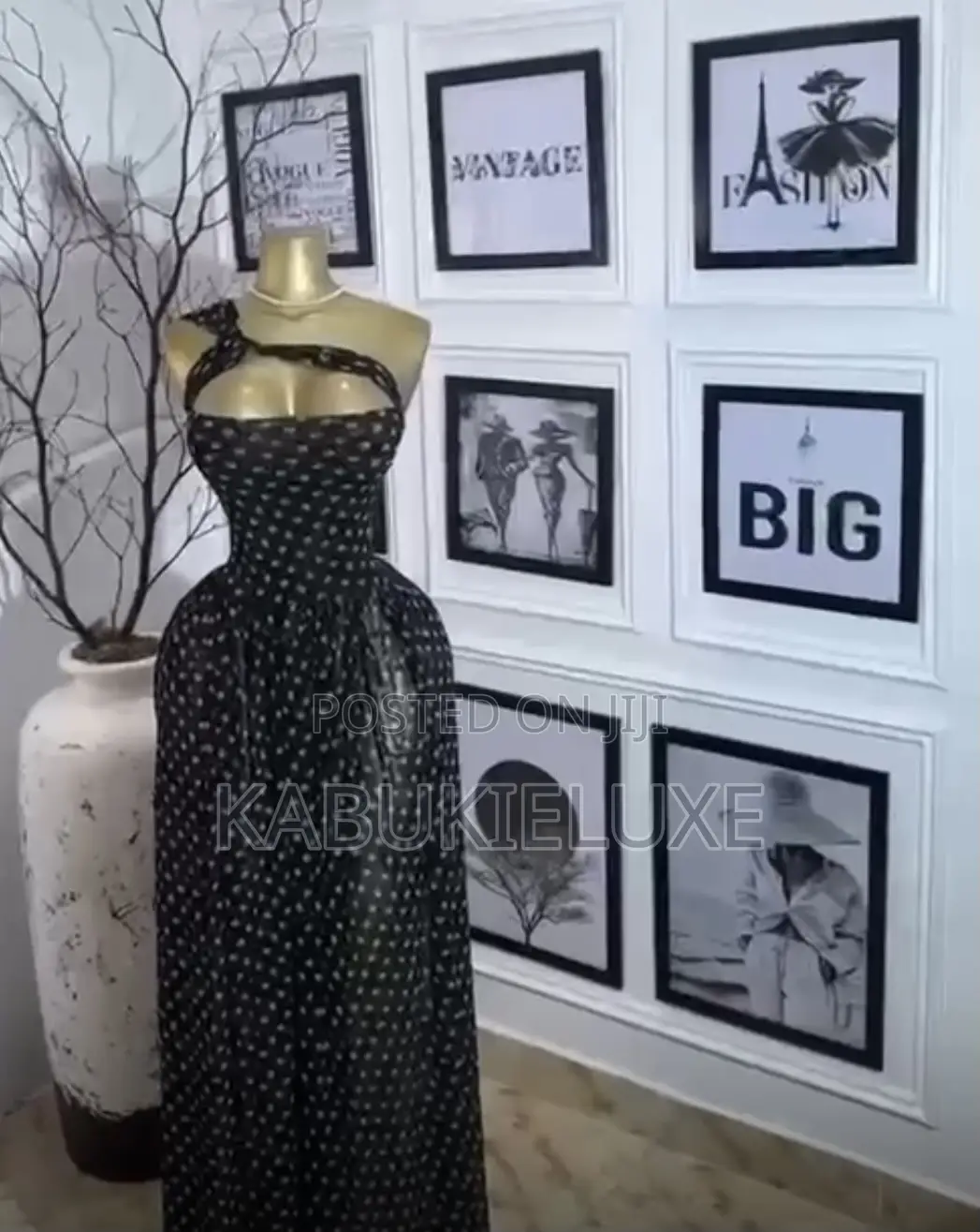 Elegant Black Polka Dot Maxi Dress – Evening Dress