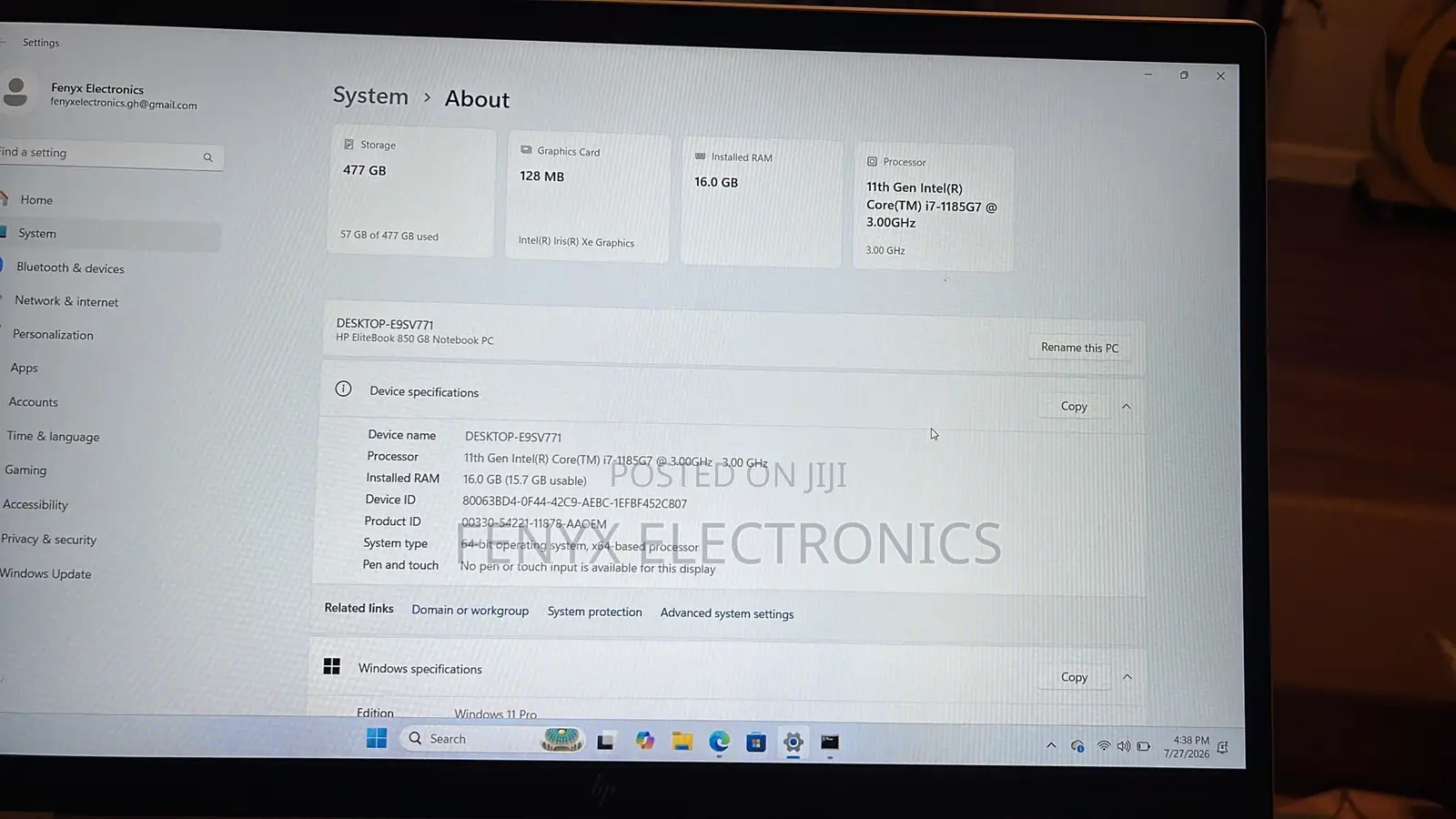 Laptop HP EliteBook 850 G8 16GB Intel Core i7 SSD 512GB