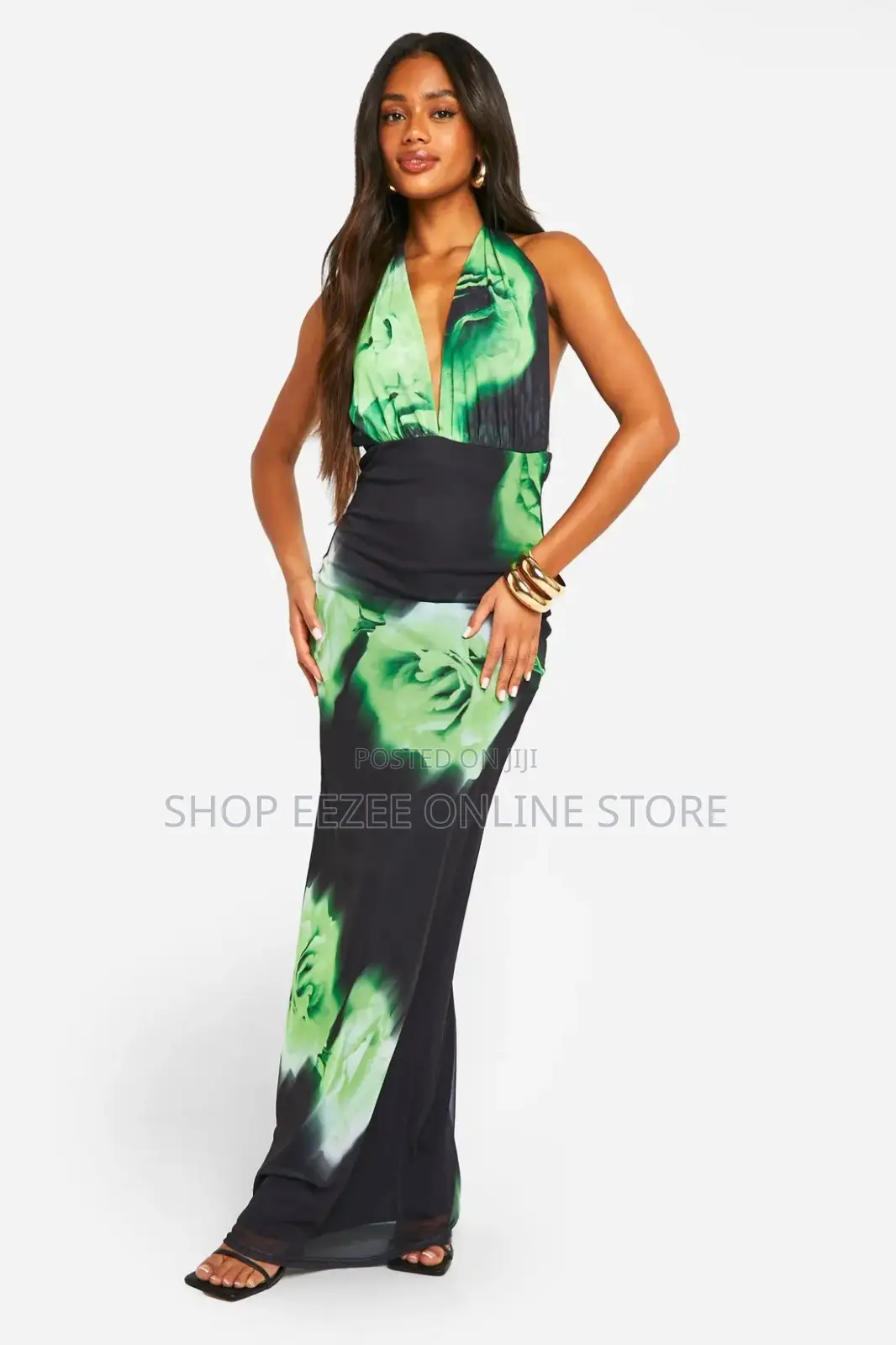 Floral Mesh Plunge Maxi Dress