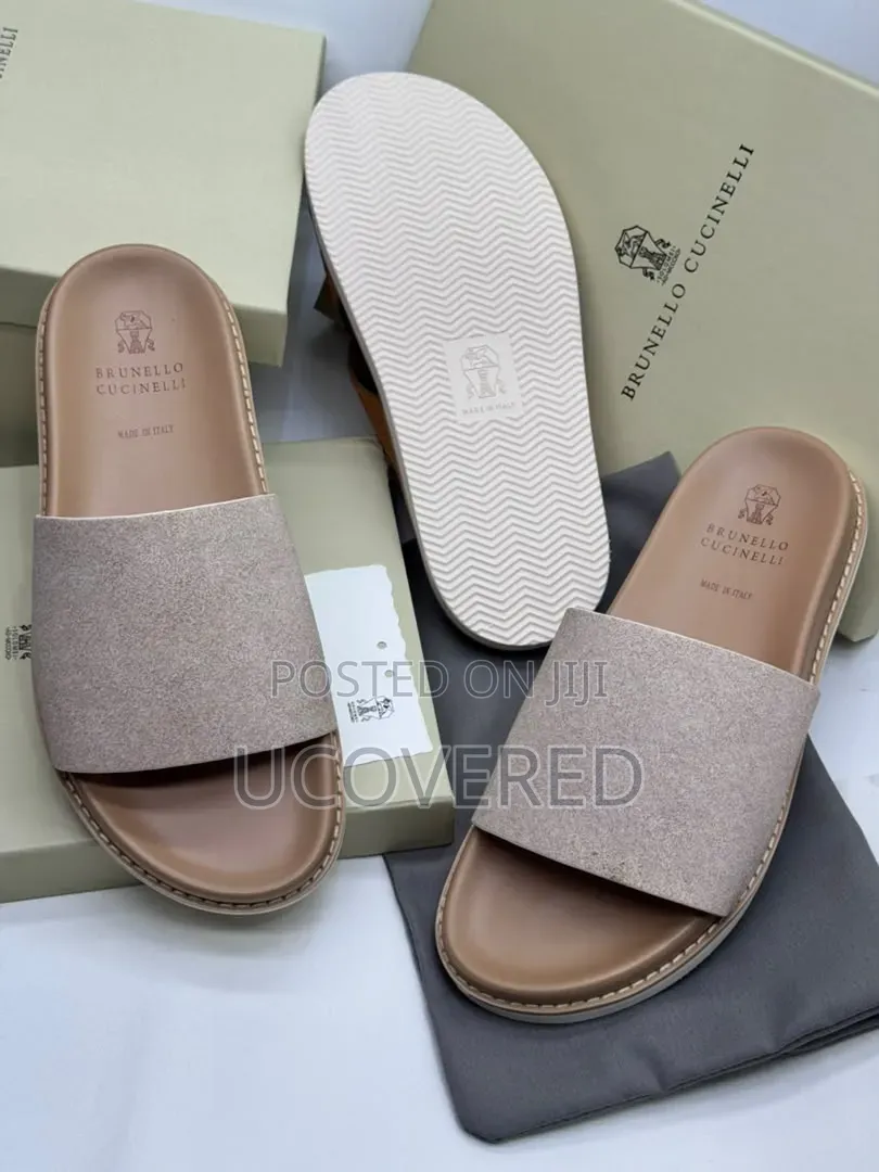 Brunello Cucinelli Men's Suede Slide Sandals