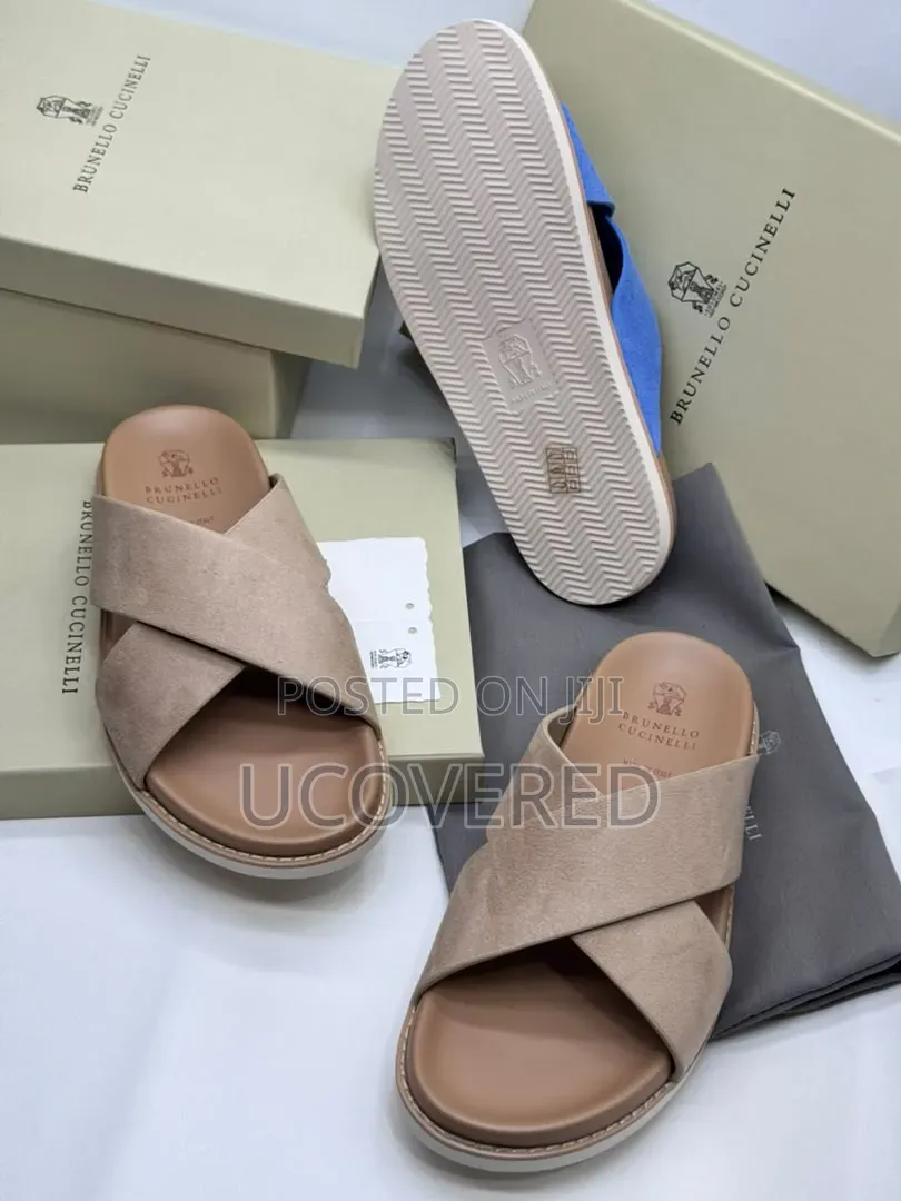 Brunello Cucinelli Men's Suede Slide Sandals