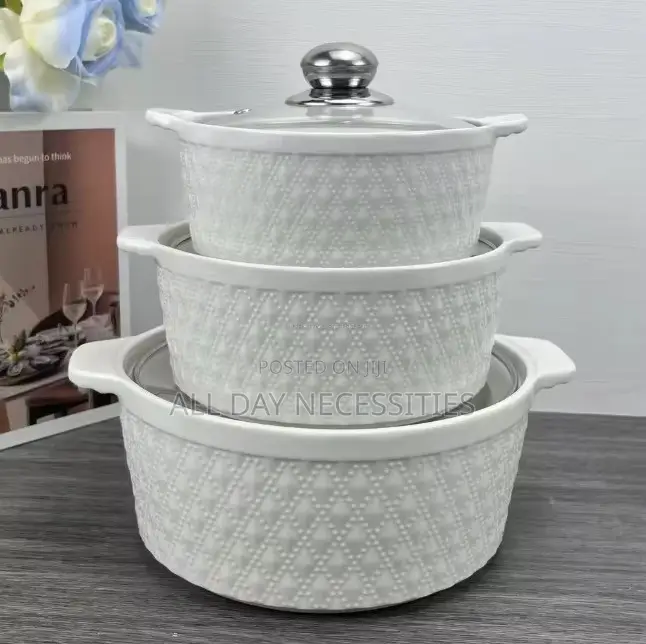 3sets Ceramic Bowl With Glass Lid