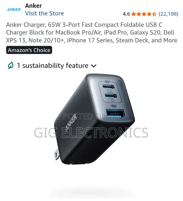Anker Charger 735 Powerport 65w USB C Charger A2667