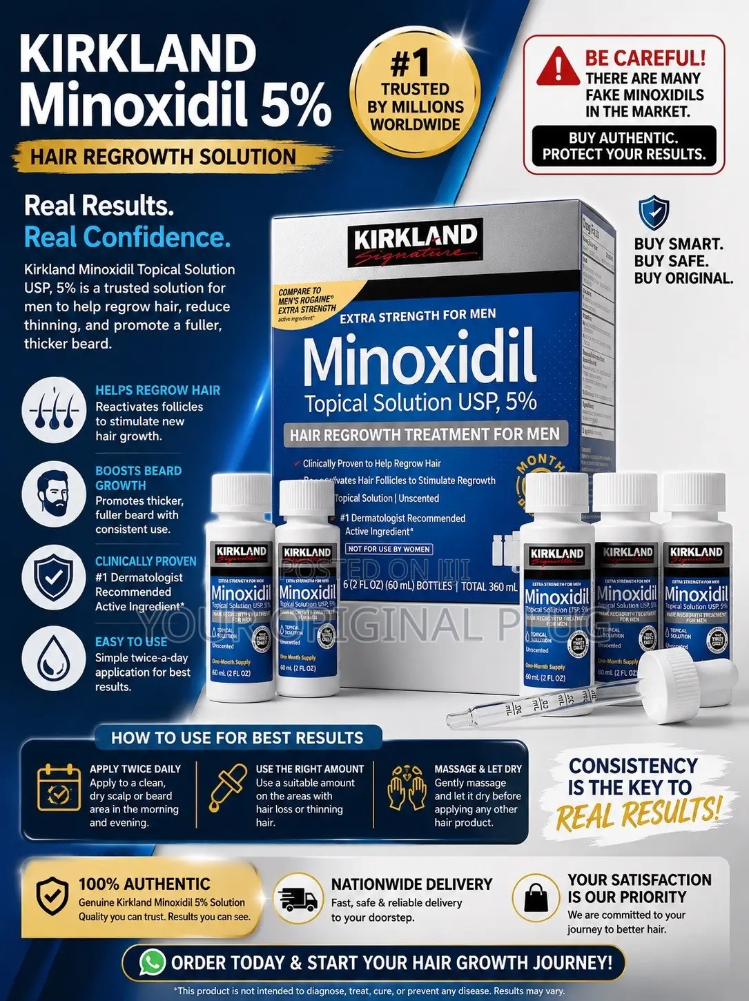 Kirkland Minoxidil 5% - Original, the Ultimate Hair Loss Solution.
