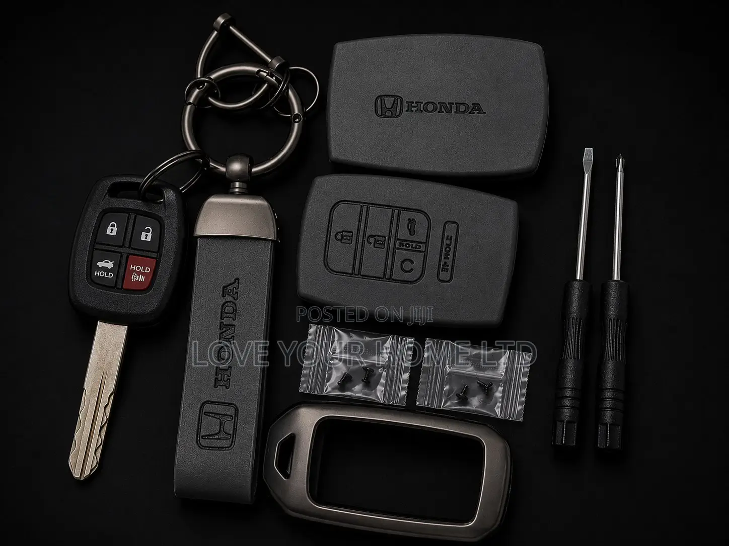 Honda Smart Car Key Cover Case With Leather Keychain Strap