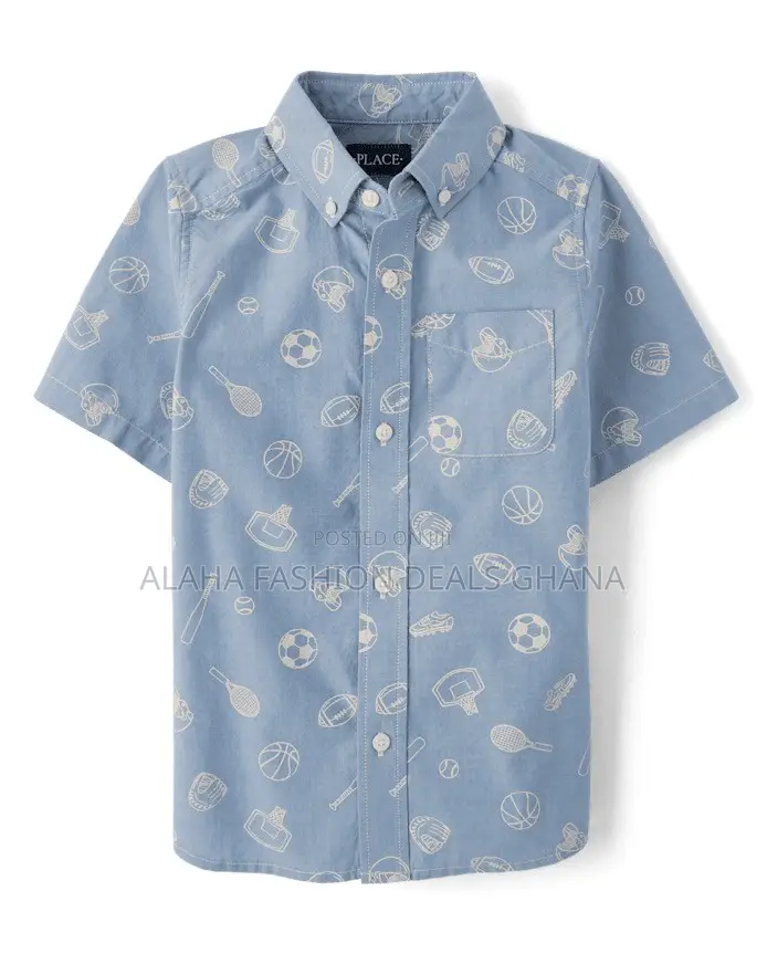 Boys Doodle Poplin Button Up Shirt - Blue