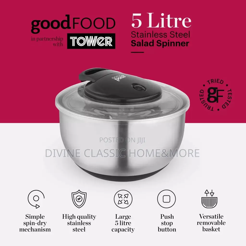 Tower 5lit Stainless Steel Salad Spinner