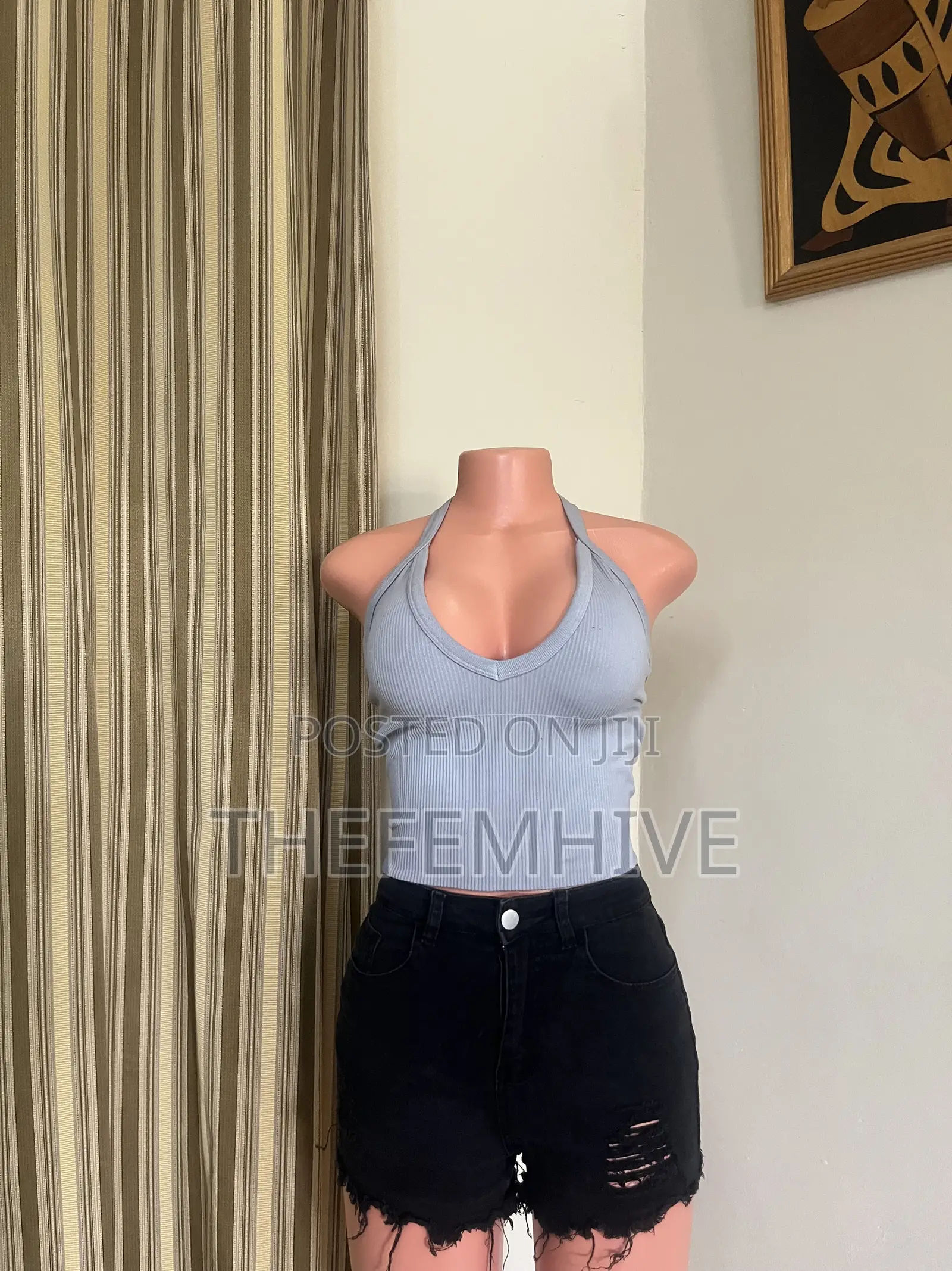 Blue Bareback Crop Top