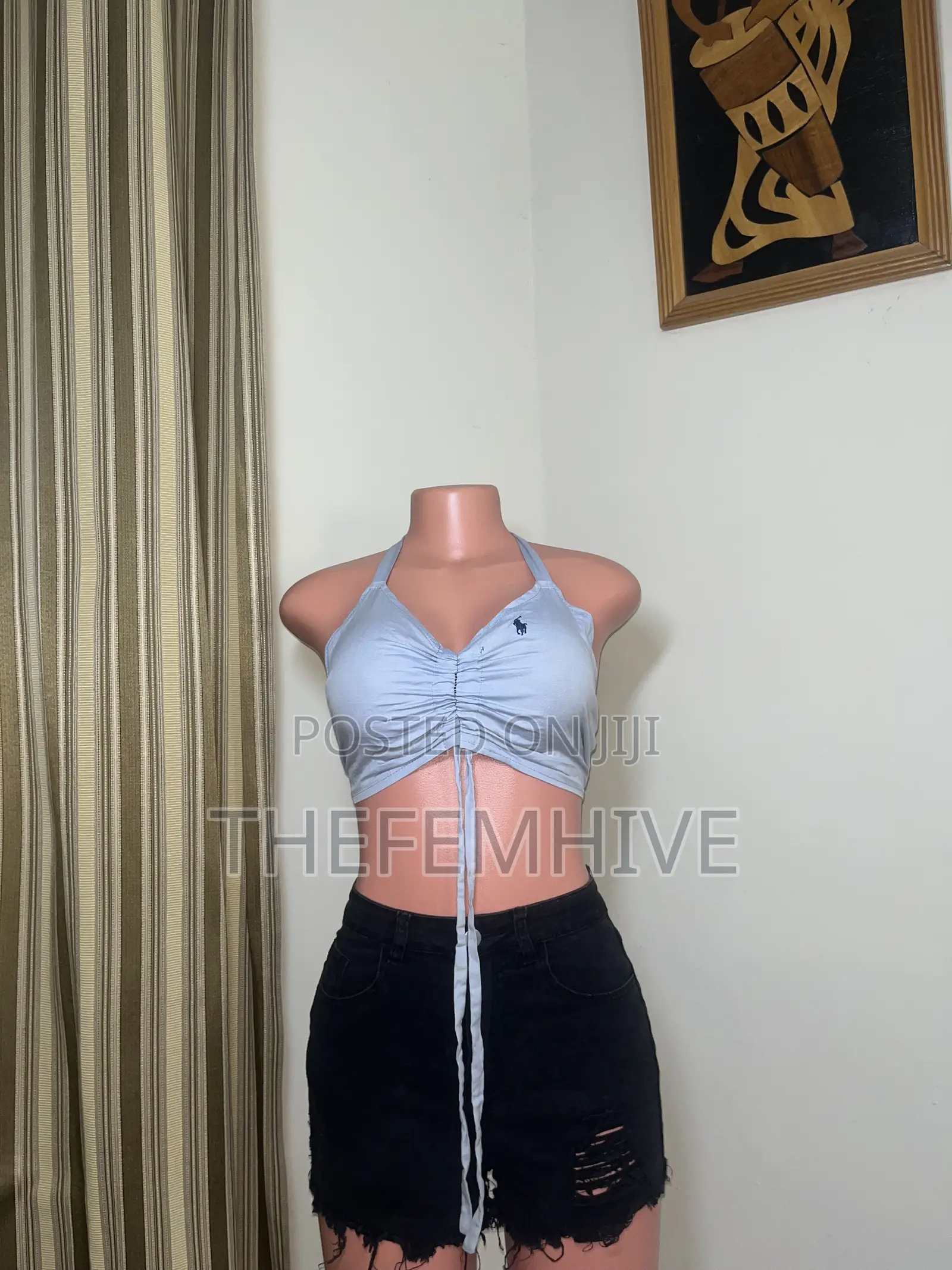 Light Blue Bare Back Crop Top