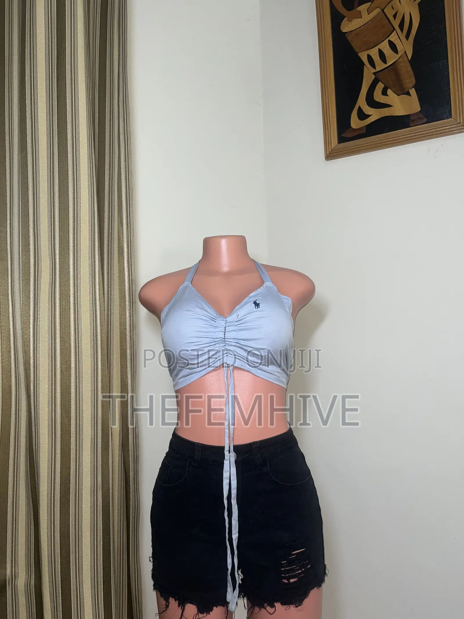Light Blue Bare Back Crop Top