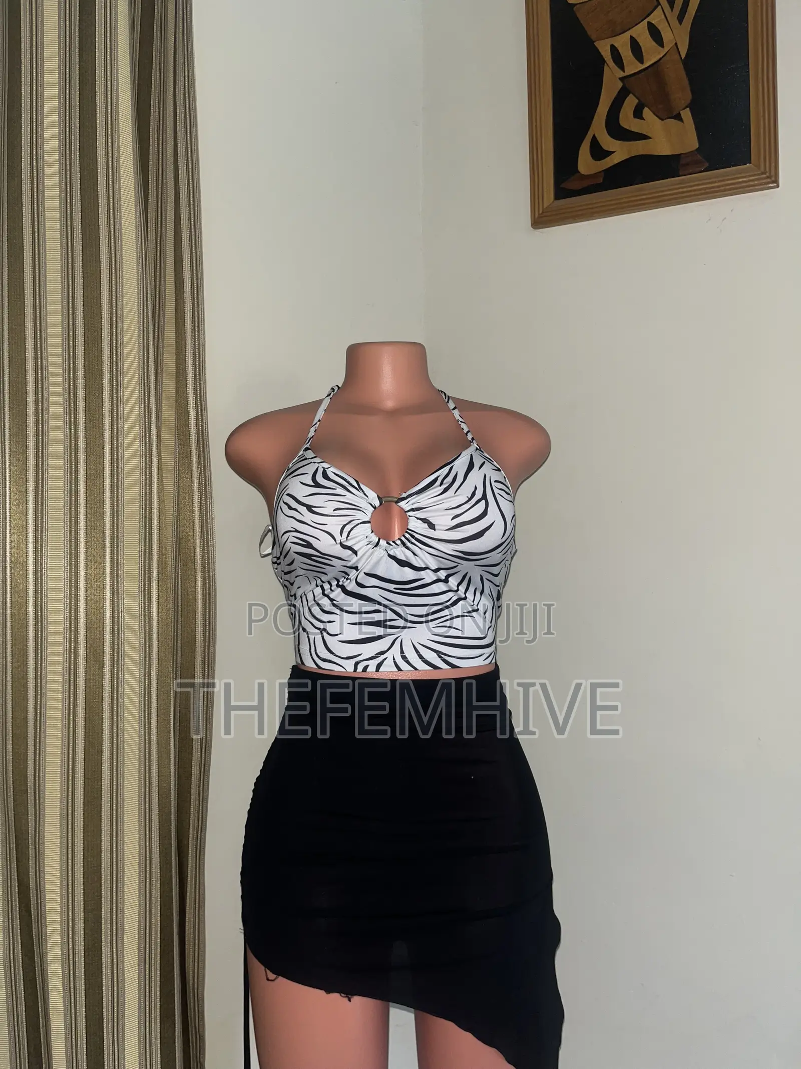 White and Black Bareback Top