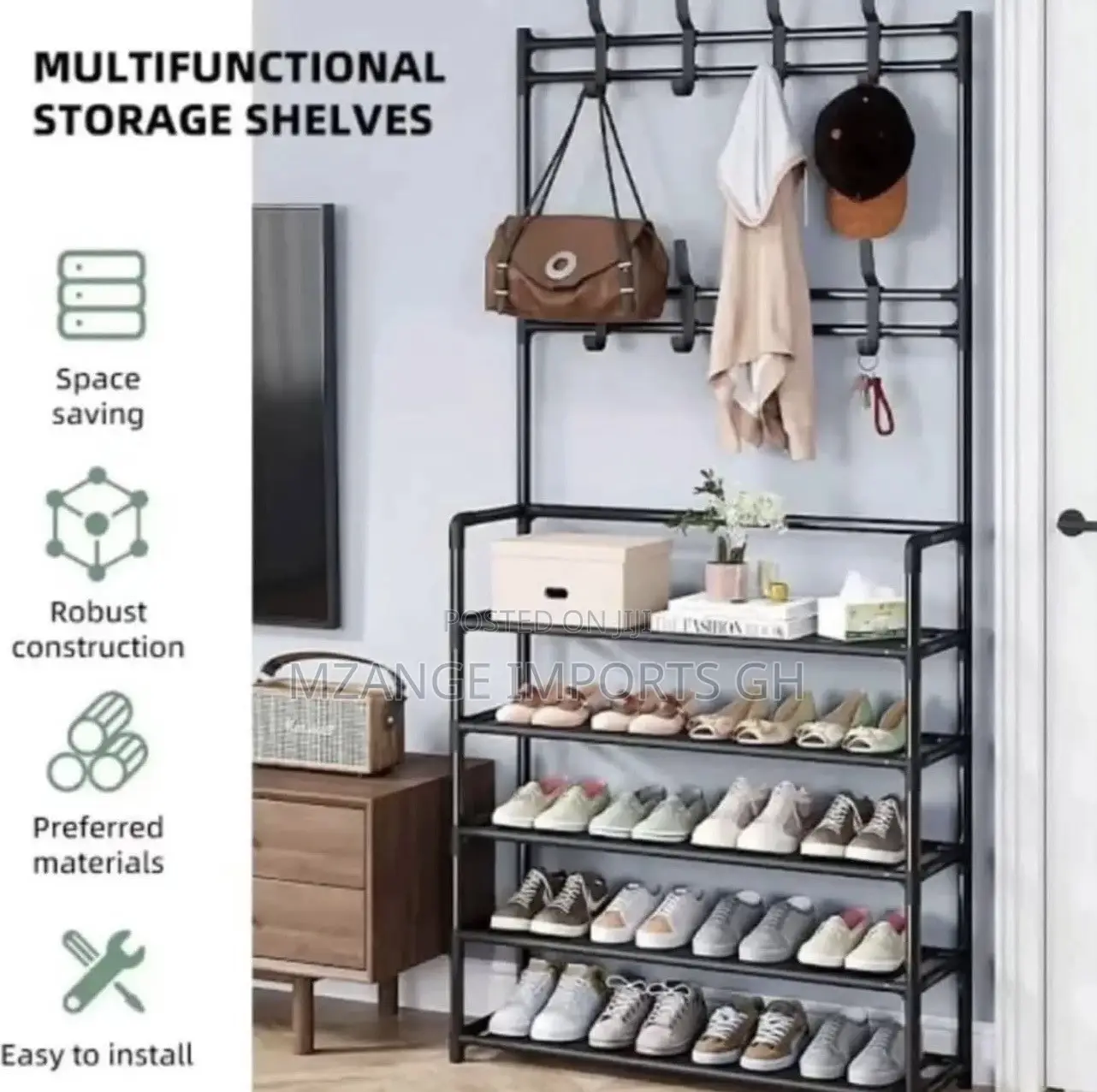 80cm 5 Tier Shoe Rack With Hangers