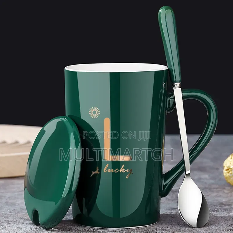 Ceramic Mug With Lid and Spoon in Gift Box