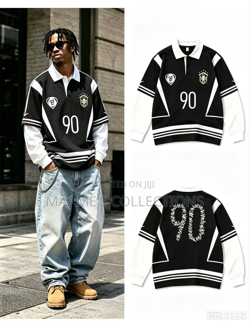 Men Women Long Sleeve Polo Sports Jersey – Stylish 90 Design