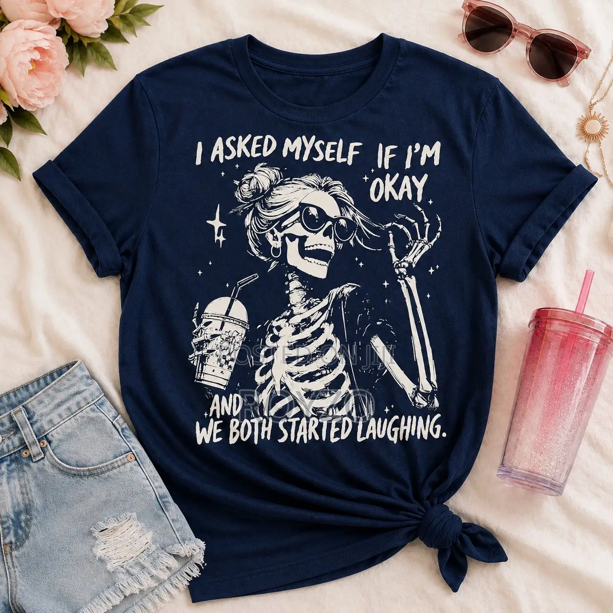 Original Skeleton Graphic Print T-Shirt for Women