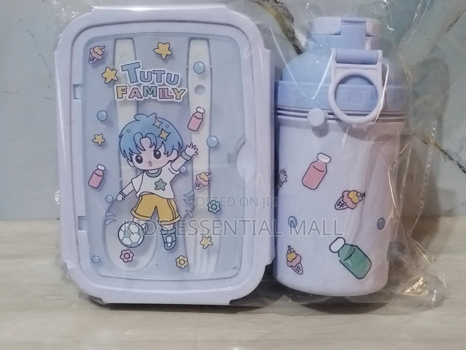 Blue and Pink Lunch Bowl and Water Bottle Set for Kids