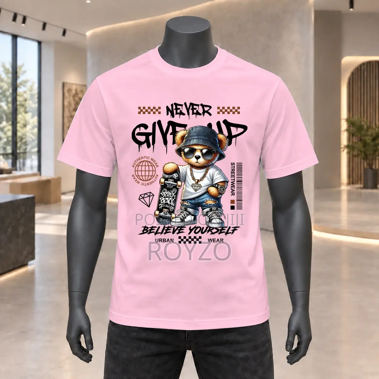 Original 100% Cotton, Bear Graphic Print T-Shirt, Men T-Shirts