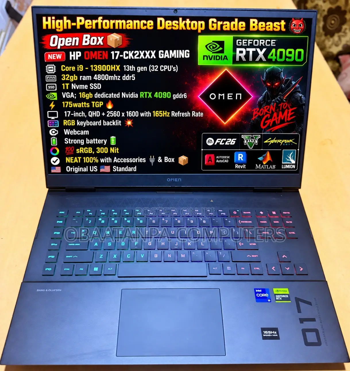 New Laptop HP Omen 17 32GB Intel SSD 1T