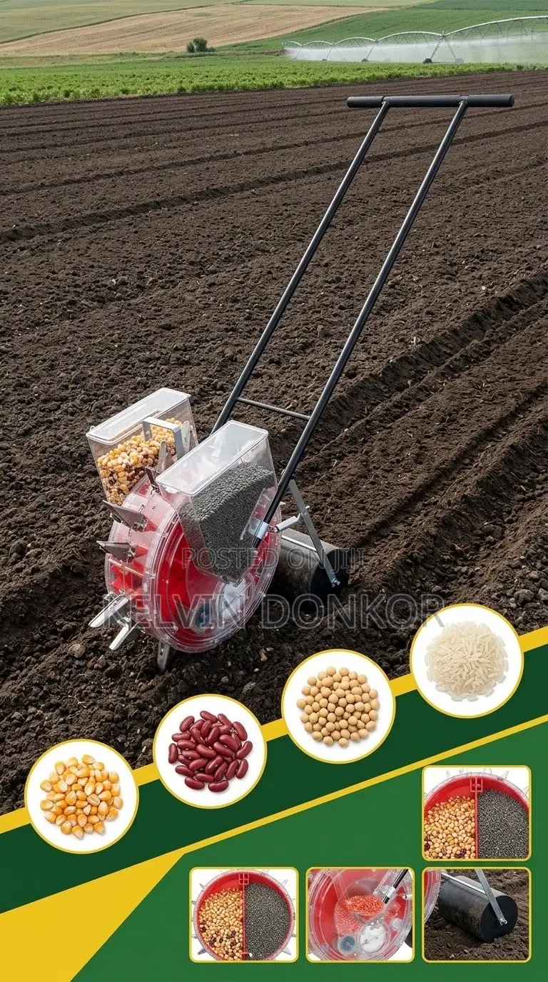 Manual Double-Row Push Seed Fertilizer Planter.
