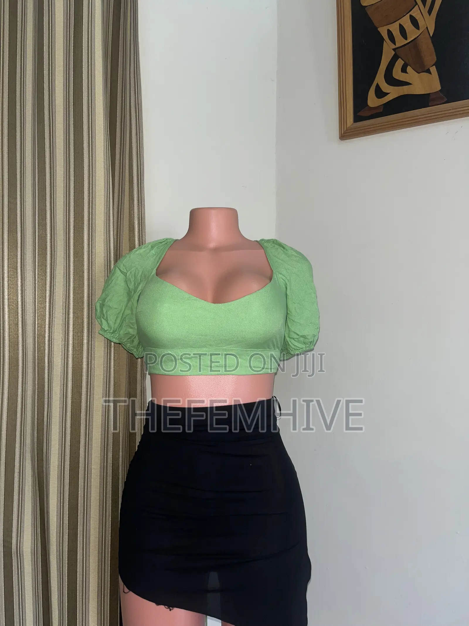 Green Bershka Puff Sleeve Crop Top