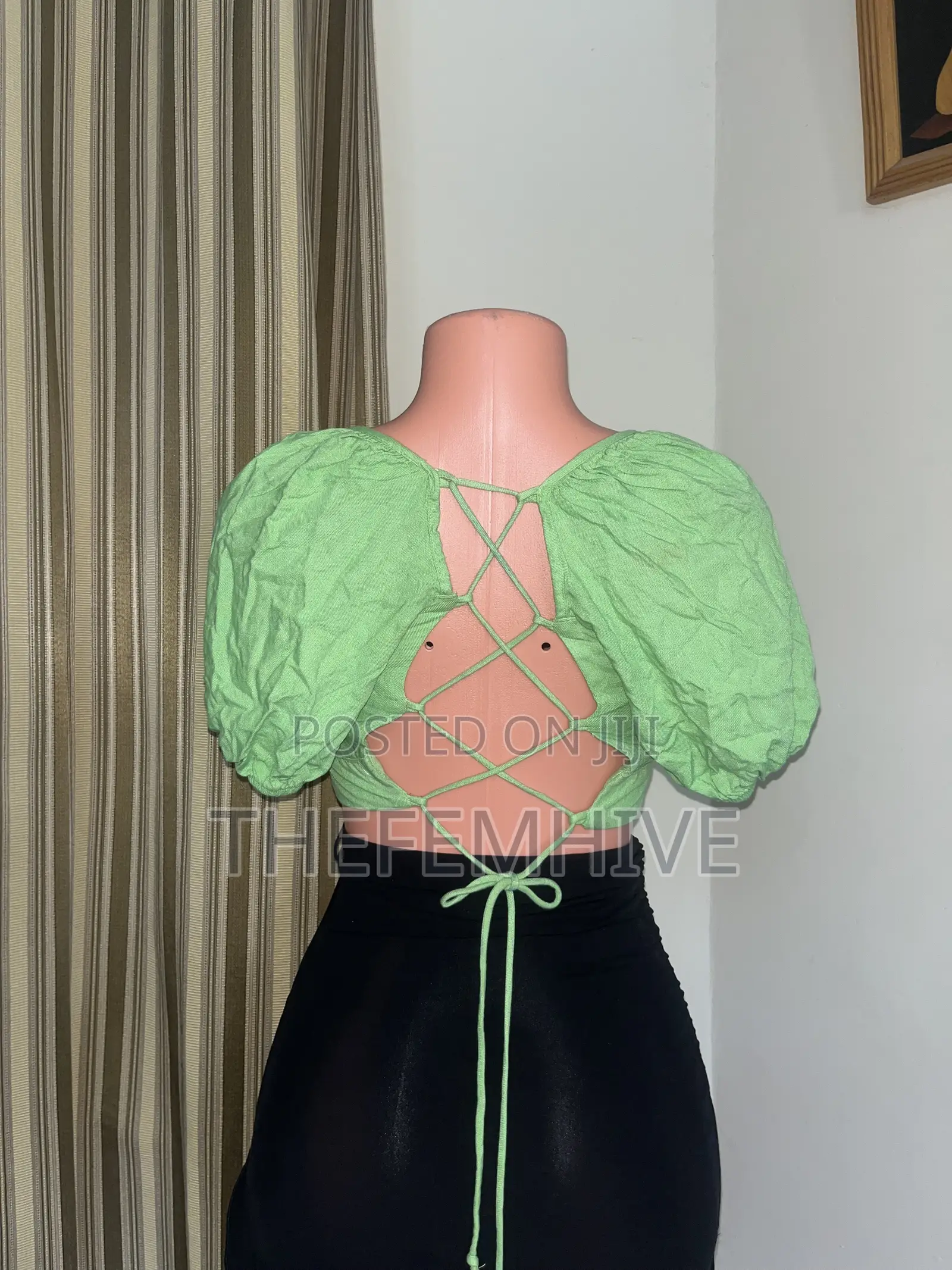 Green Bershka Puff Sleeve Crop Top