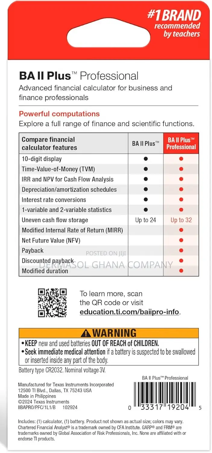 BA II Plus Professional Financial Calculator Texas Instruments
