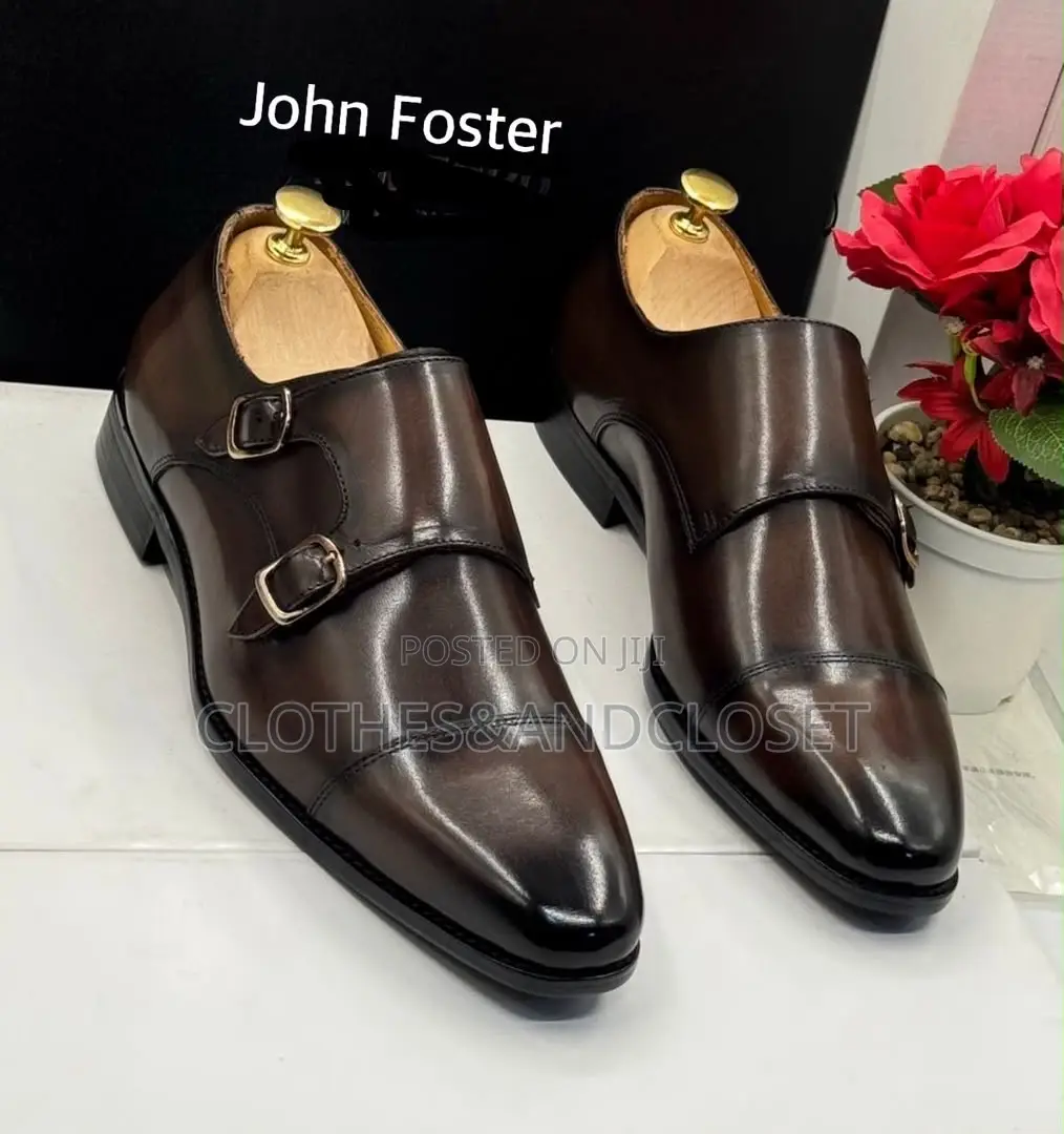 Dark Brown Leather Double Monk Strap Dress Shoes