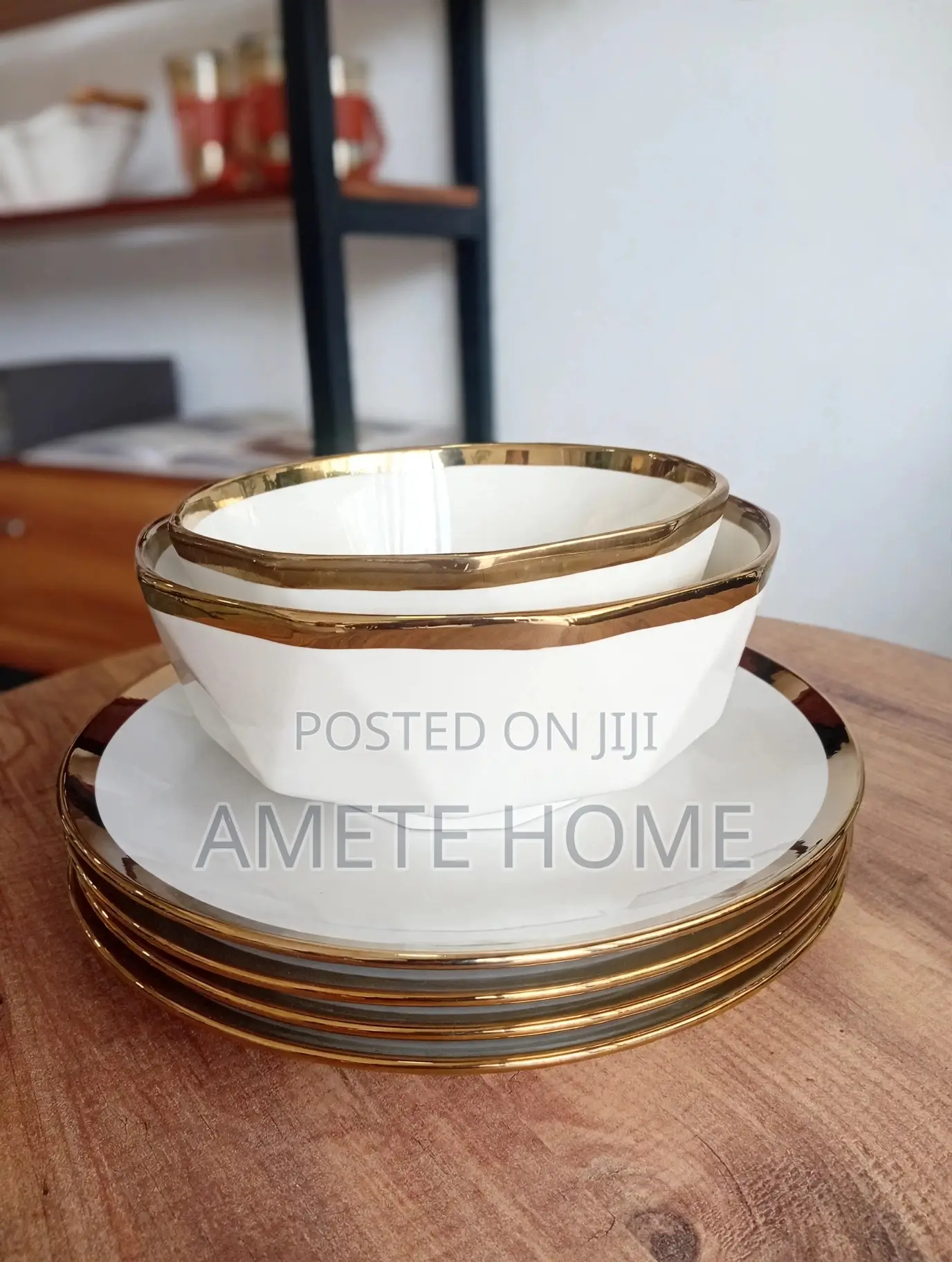 Gold Rimmed Plate and Bowl Set