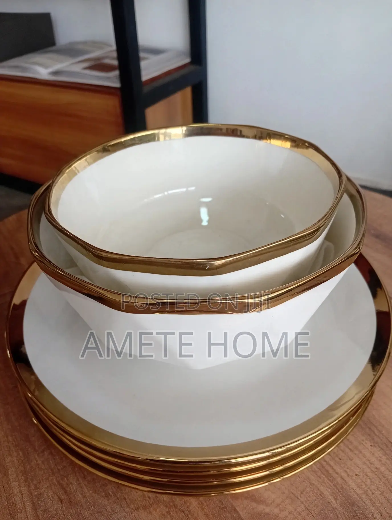 Gold Rimmed Plate and Bowl Set