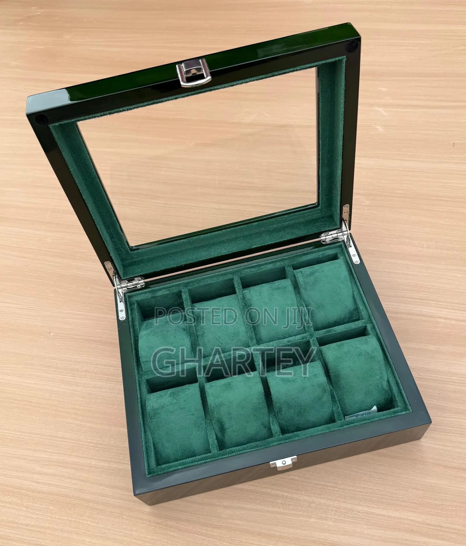 Luxury Green Wooden With Glass Display Watch Storage Organizer