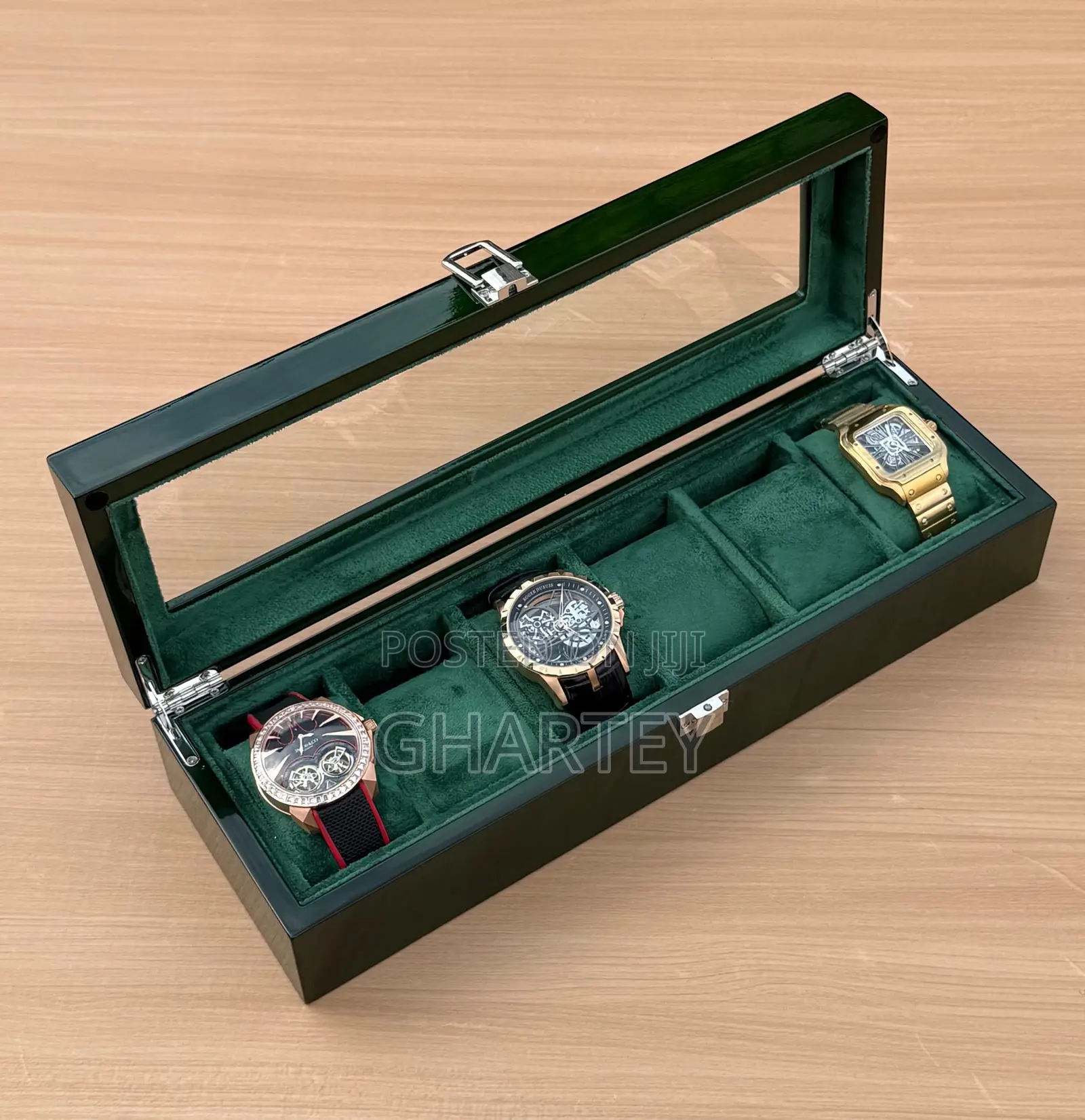 Luxury 6 Green Wooden Watches Organizer