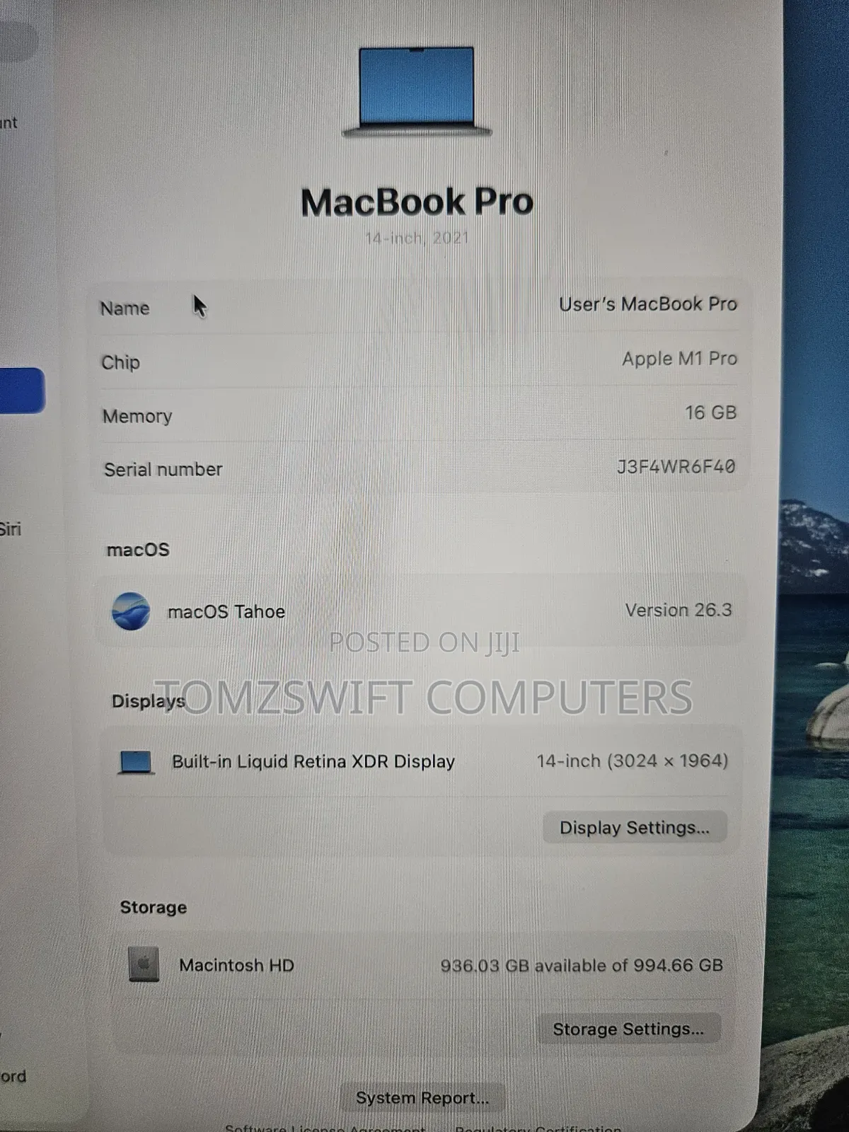 Laptop Apple MacBook Pro 2021 M1 16GB Apple M1 Pro SSD 1T