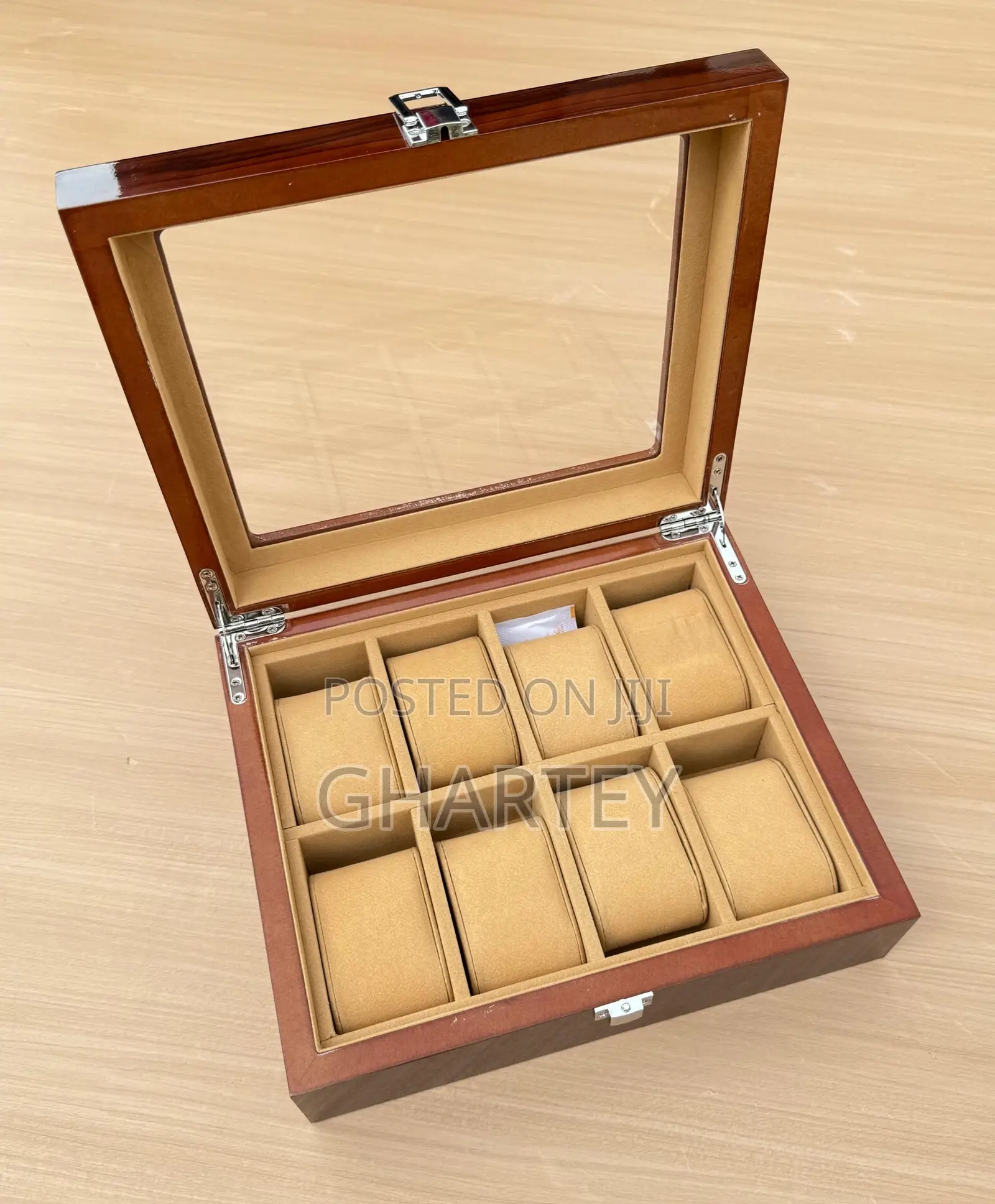 8 Brown Wooden Glass Display Watches Organizer