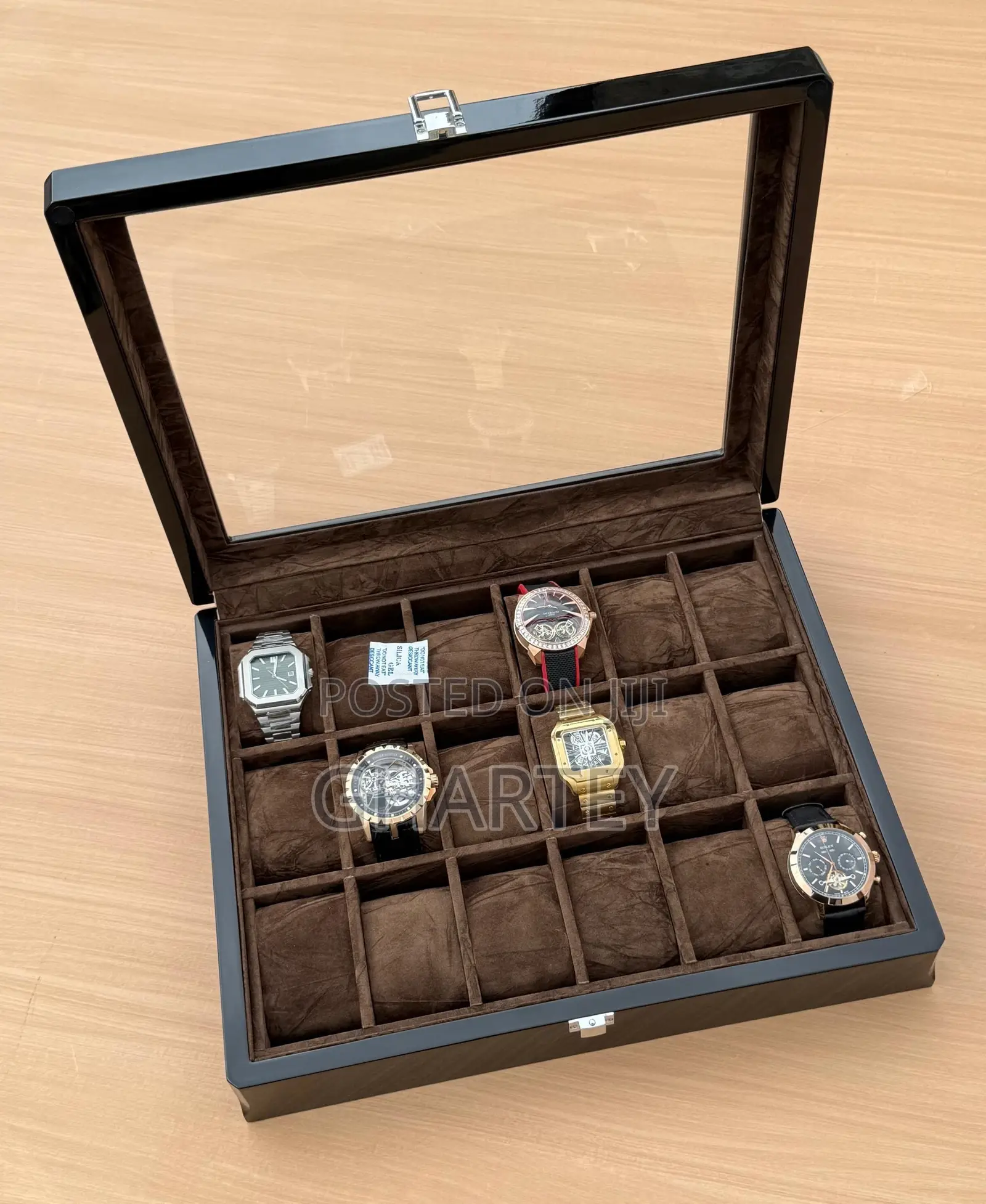 Luxury 18-Slot Watch Display Storage Box Coffee Color