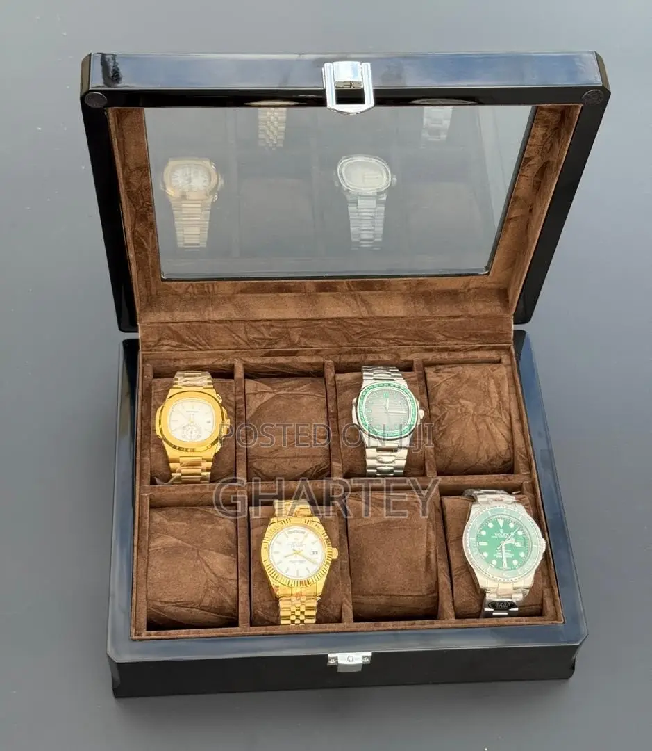 Rich Coffee Brown 8 Slot Wooden Watch Case