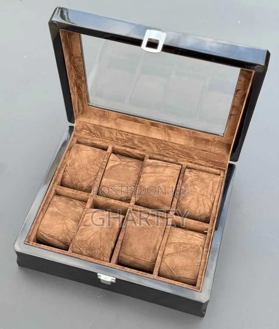 Rich Coffee Brown 8 Slot Wooden Watch Case
