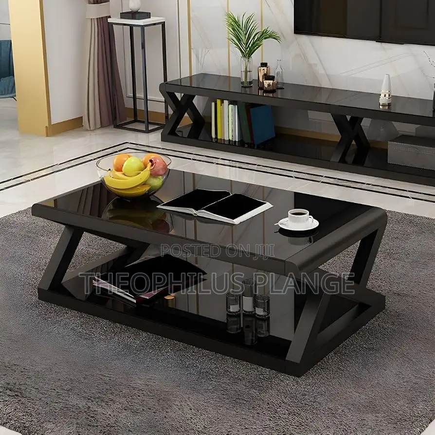 Glass Center Table Z Shaped Black