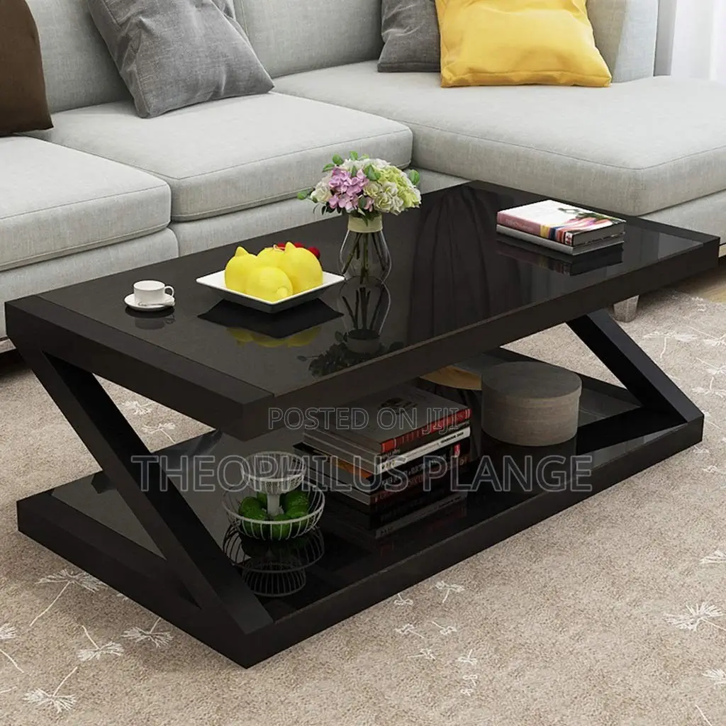 Glass Center Table Z Shaped Black