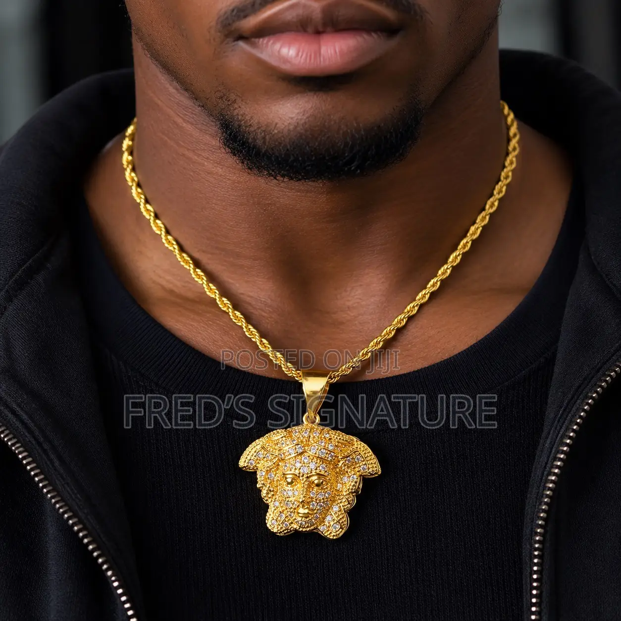 Gold Medusa Head Pendant Necklace