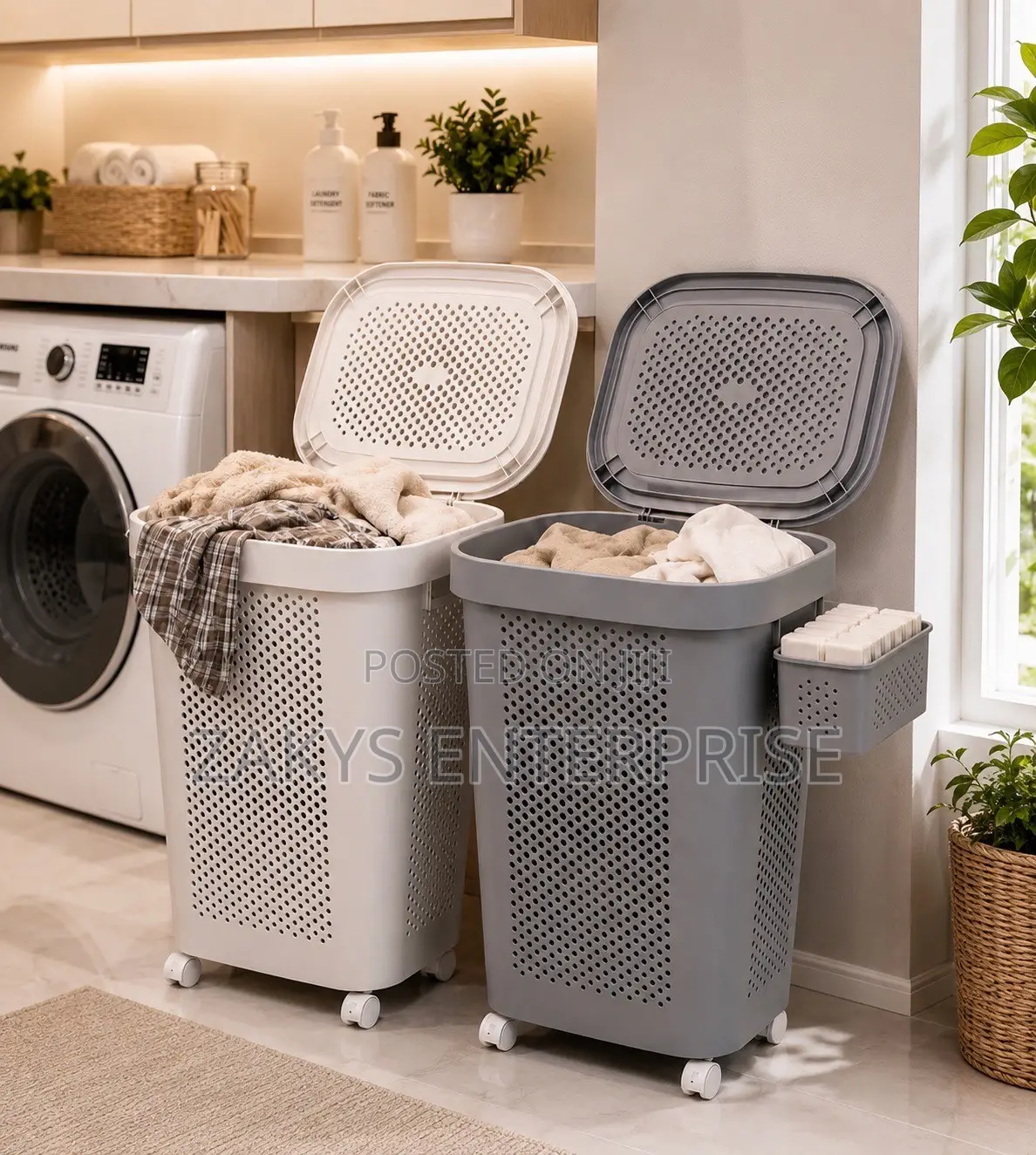 Laundry Basket With Wheels Side Basket