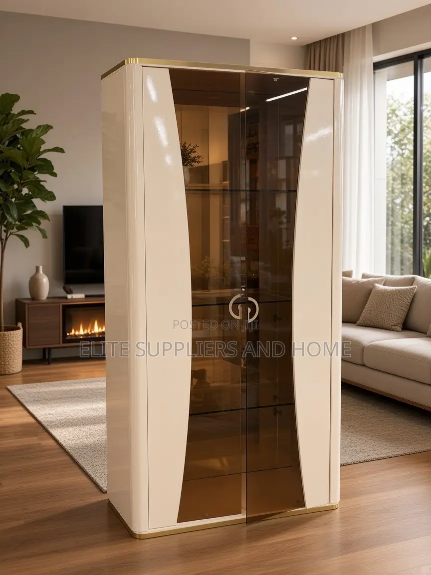Wine Cabinet With Glass Shelves and LED Lights