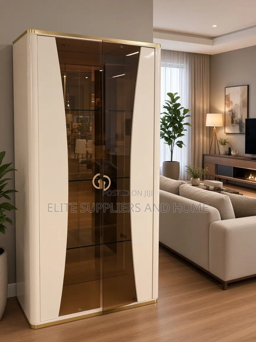 Wine Cabinet With Glass Shelves and LED Lights
