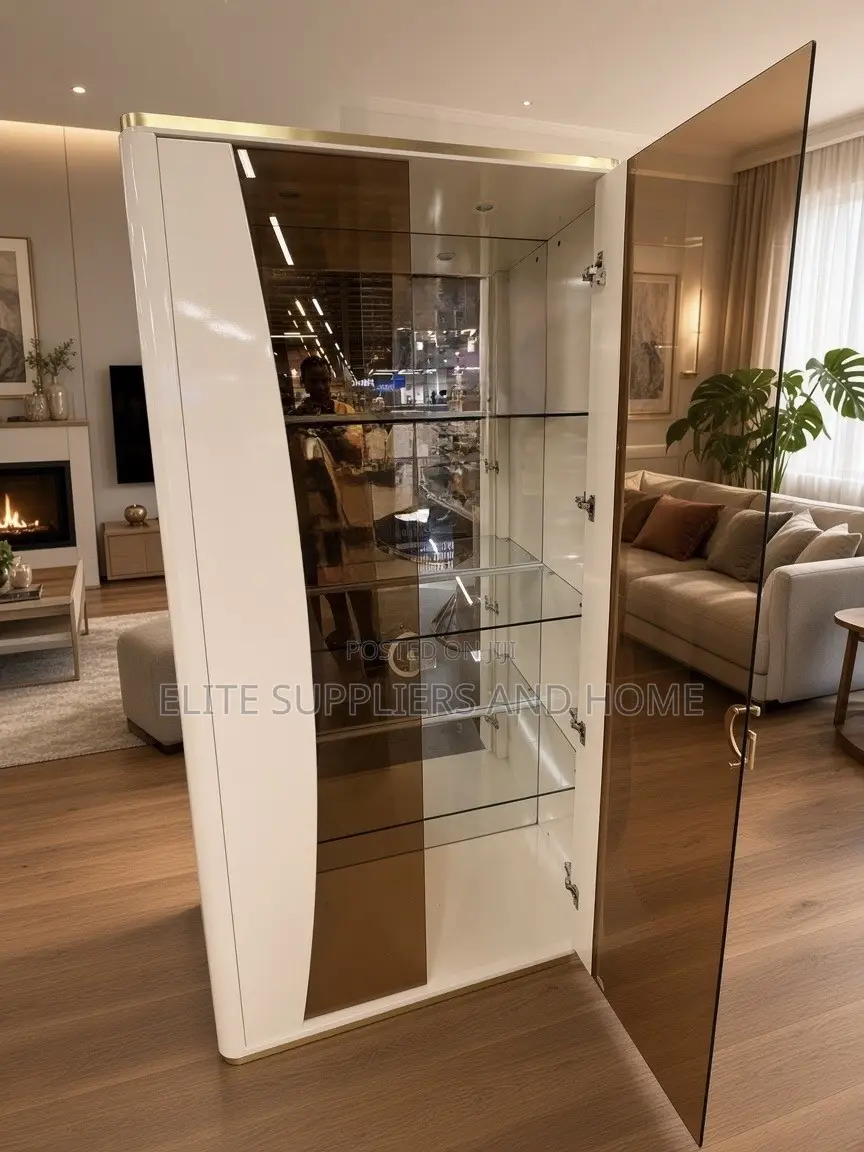 Wine Cabinet With Glass Shelves and LED Lights