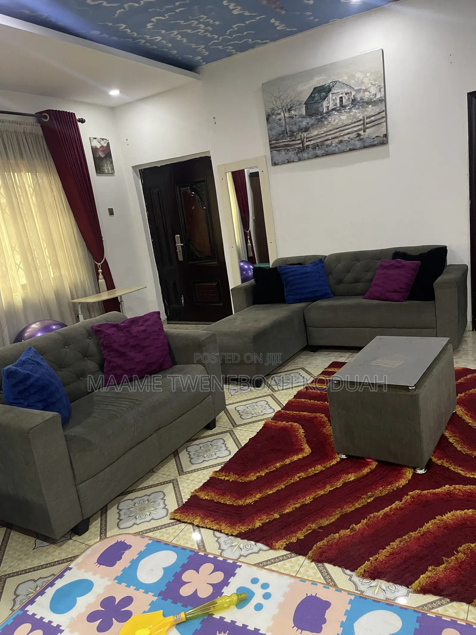 Modern Tufted Grey Fabric Sofa Set (L-Shape Sectional + 2-Seater Sofa)