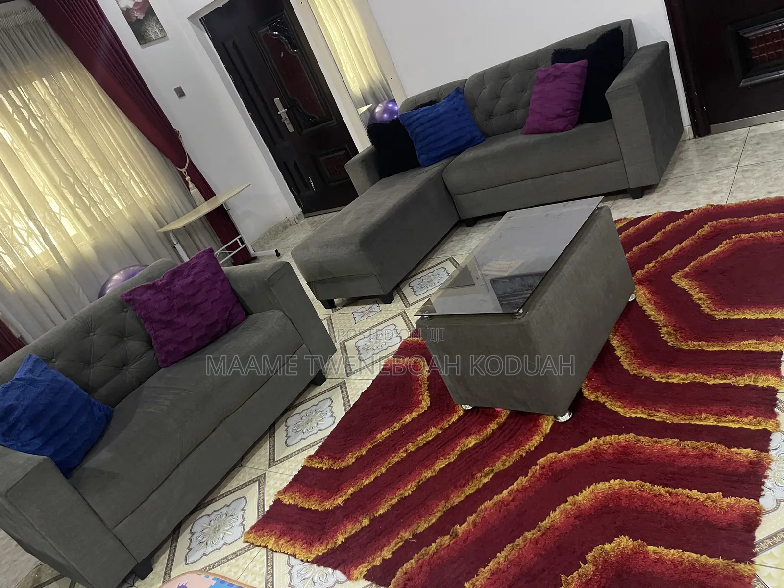 Modern Tufted Grey Fabric Sofa Set (L-Shape Sectional + 2-Seater Sofa)