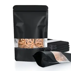 Black Black Matte Stand-Up Ziplock Pouch With a Clear Window
