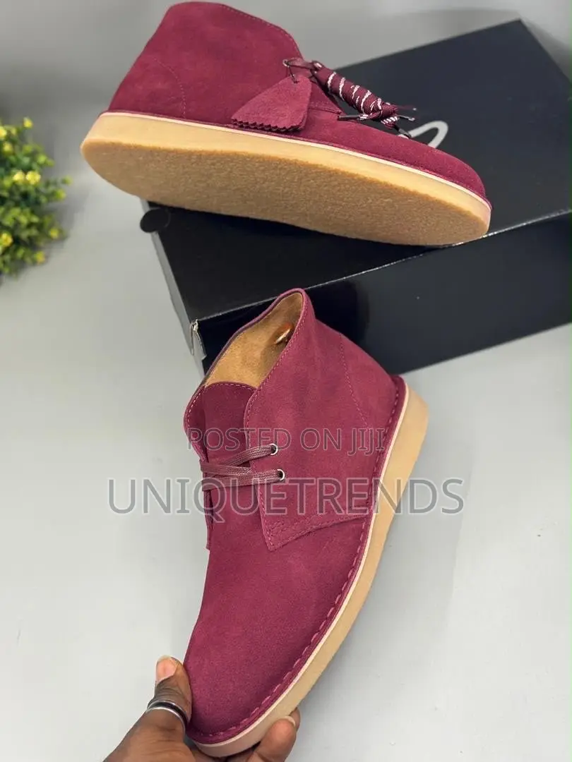 CLARKS Suede Desert Coal Boots (Burgundy)